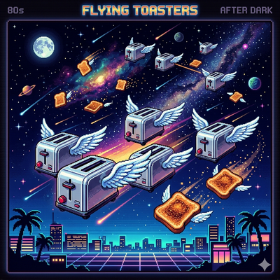 Flying Toasters across four monitors, in 64 kilobytes